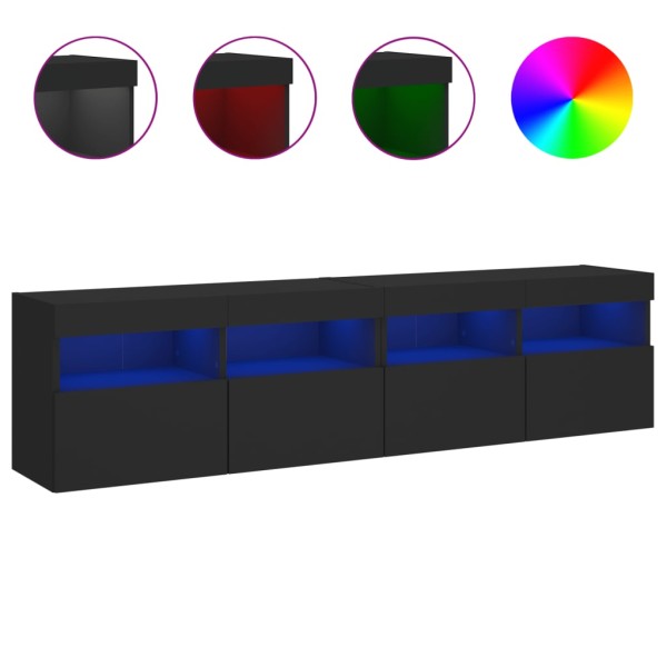 Muebles de TV de pared con luces LED 2 uds negro 80x30x40 cm