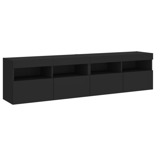 Muebles de TV de pared con luces LED 2 uds negro 80x30x40 cm