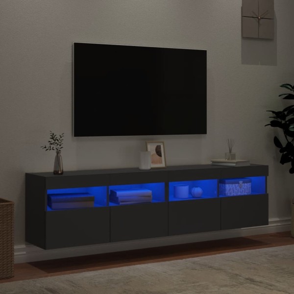 Muebles de TV de pared con luces LED 2 uds negro 80x30x40 cm