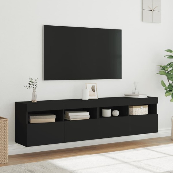 Muebles de TV de pared con luces LED 2 uds negro 80x30x40 cm