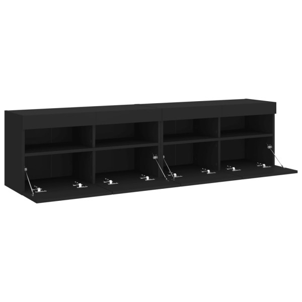 Muebles de TV de pared con luces LED 2 uds negro 80x30x40 cm