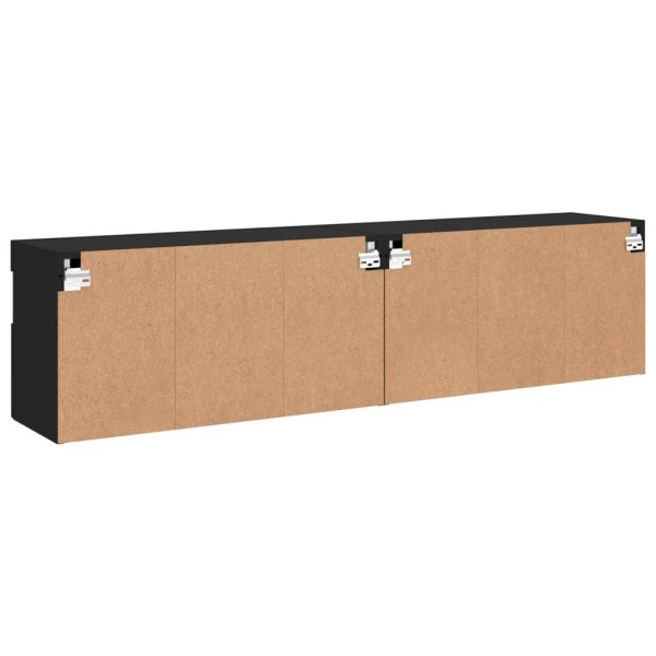 Muebles de TV de pared con luces LED 2 uds negro 80x30x40 cm