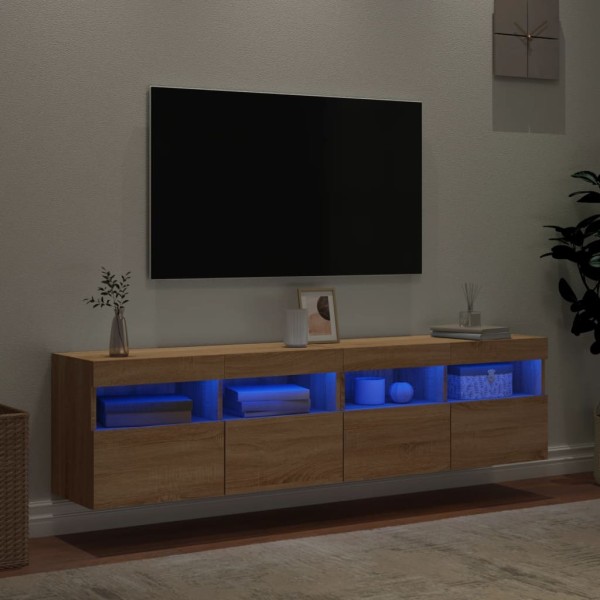 Muebles de TV de pared luces LED 2 uds roble Sonoma 80x30x40 cm