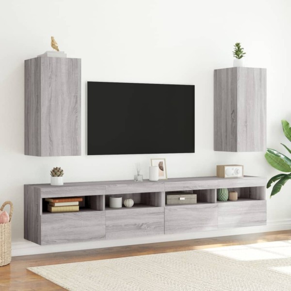 Mueble de TV de pared con luces LED gris Sonoma 30,5x35x70 cm