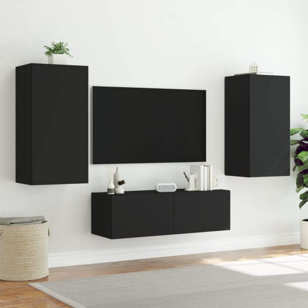 Mueble de TV de pared con luces LED negro 40,5x35x80 cm