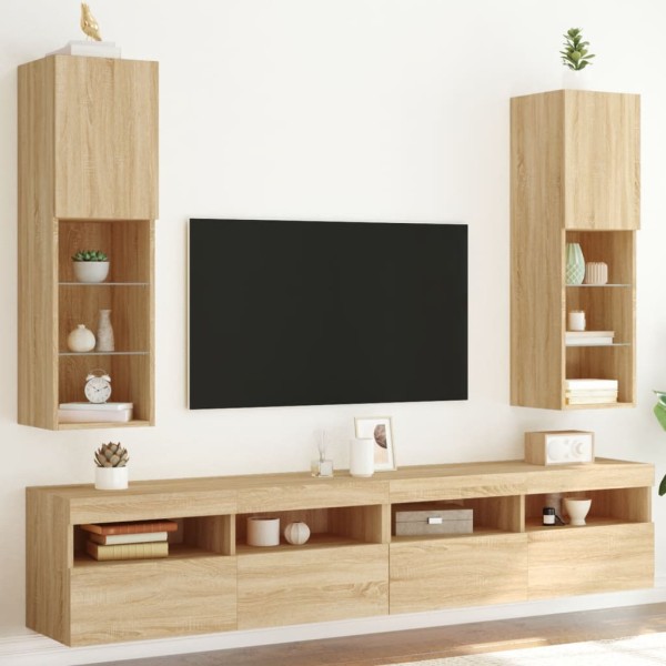 Muebles de TV con luces LED 2 uds roble Sonoma 30,5x30x102 cm