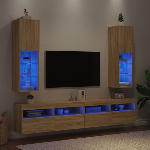 Muebles de TV con luces LED 2 uds roble Sonoma 30,5x30x102 cm