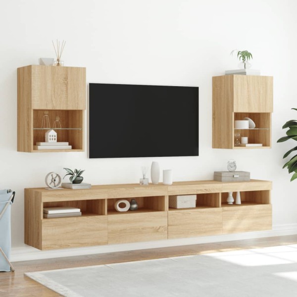 Muebles de TV con luces LED 2 uds roble Sonoma 40,5x30x60 cm