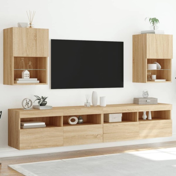 Muebles de TV con luces LED 2 uds roble Sonoma 40,5x30x60 cm