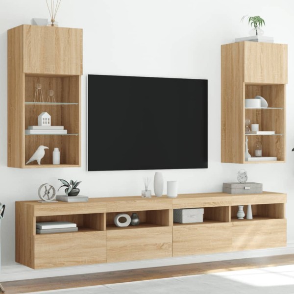 Muebles de TV con luces LED 2 uds roble Sonoma 40,5x30x90 cm