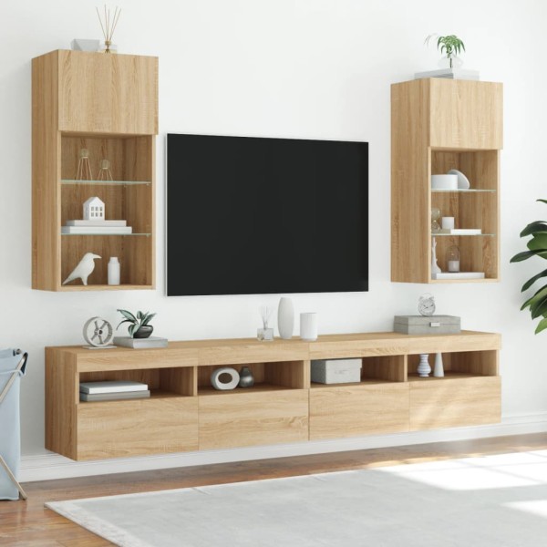 Muebles de TV con luces LED 2 uds roble Sonoma 40,5x30x90 cm