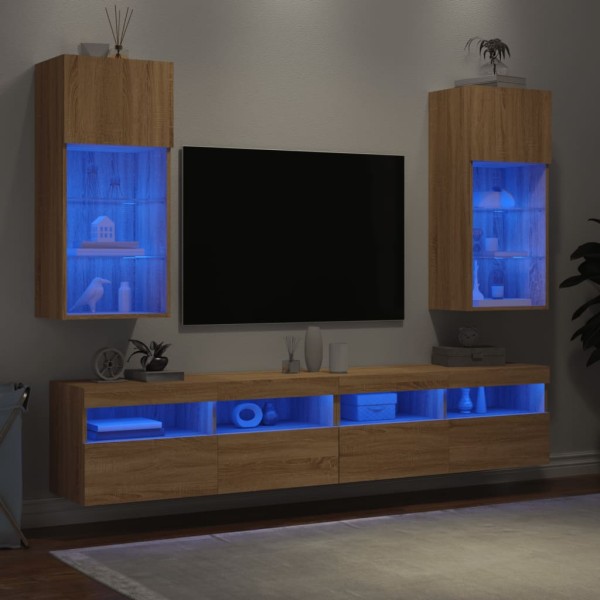 Muebles de TV con luces LED 2 uds roble Sonoma 40,5x30x90 cm