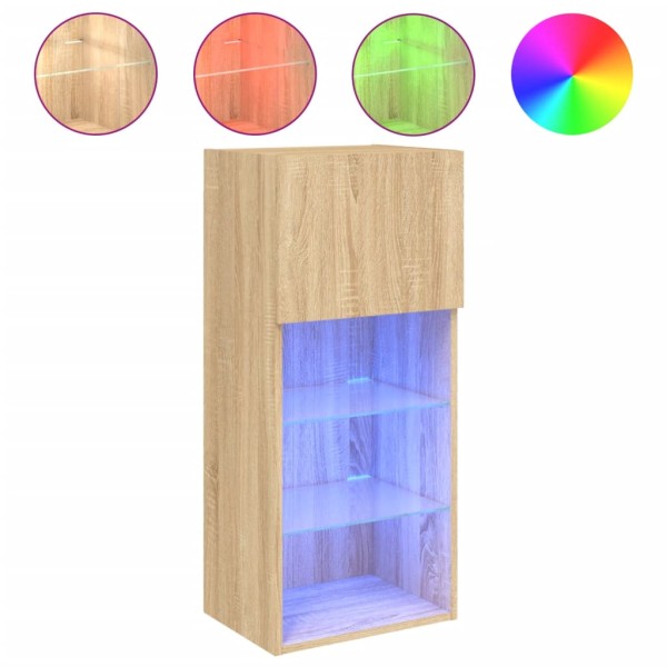 Muebles de TV con luces LED 2 uds roble Sonoma 40,5x30x90 cm