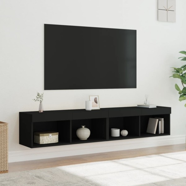 Muebles de TV con luces LED 2 uds negro 80x30x30 cm