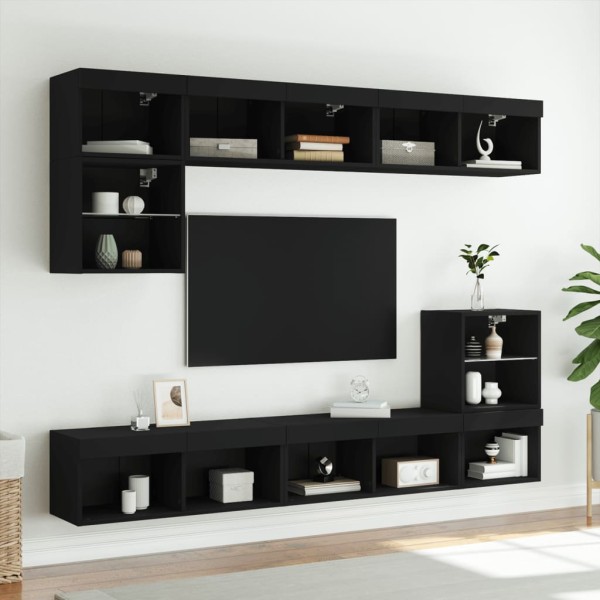 Muebles de TV con luces LED 2 uds negro 80x30x30 cm