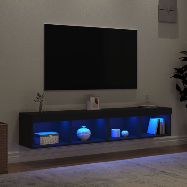 Muebles de TV con luces LED 2 uds negro 80x30x30 cm