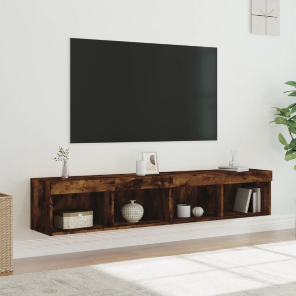 Muebles de TV con luces LED 2 uds roble ahumado 80x30x30 cm