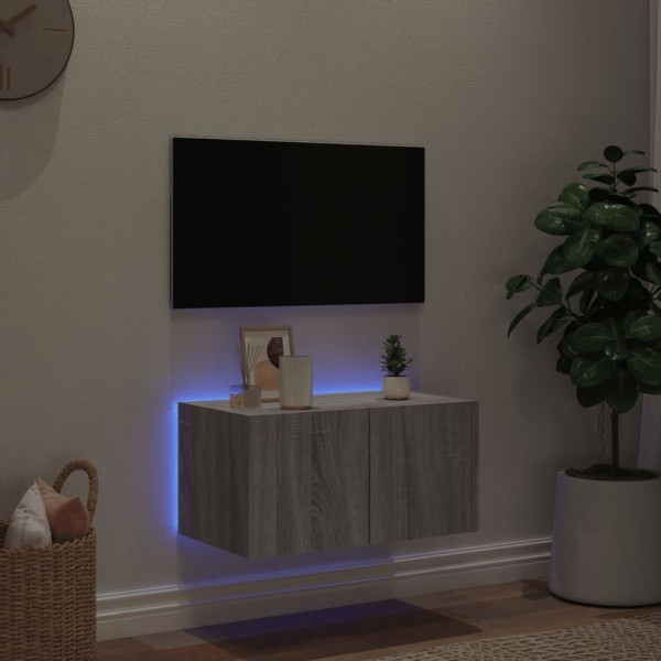 Mueble de TV de pared con luces LED gris Sonoma 60x35x31 cm