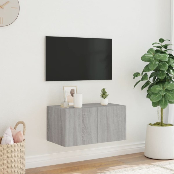 Mueble de TV de pared con luces LED gris Sonoma 60x35x31 cm