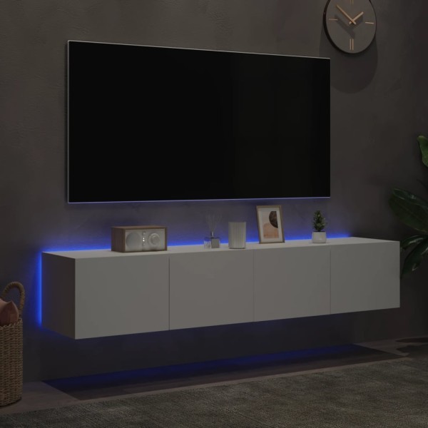 Muebles de TV de pared con luces LED 2 uds blanco 80x35x31 cm