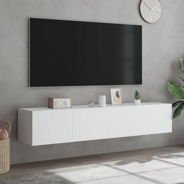 Muebles de TV de pared con luces LED 2 uds blanco 80x35x31 cm