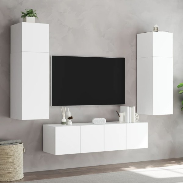 Muebles de TV de pared con luces LED 2 uds blanco 80x35x31 cm