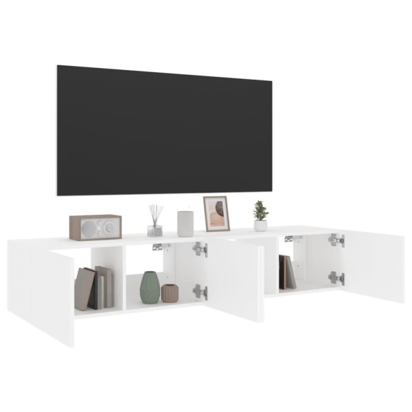 Muebles de TV de pared con luces LED 2 uds blanco 80x35x31 cm