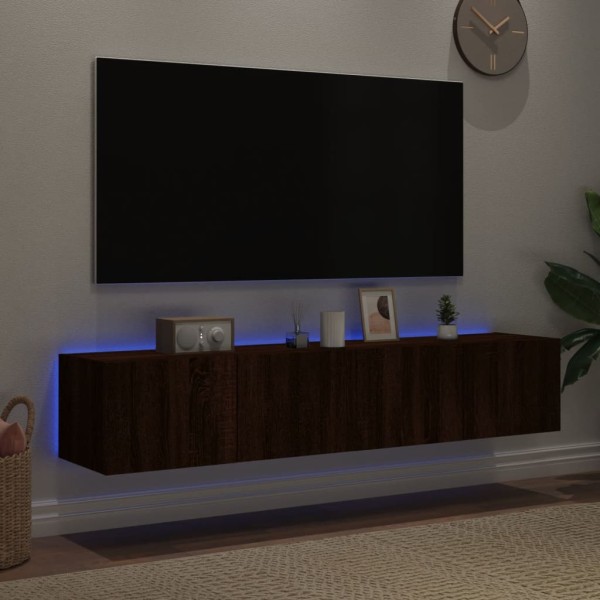 Muebles TV de pared luces LED 2 uds marrón roble 80x35x31 cm