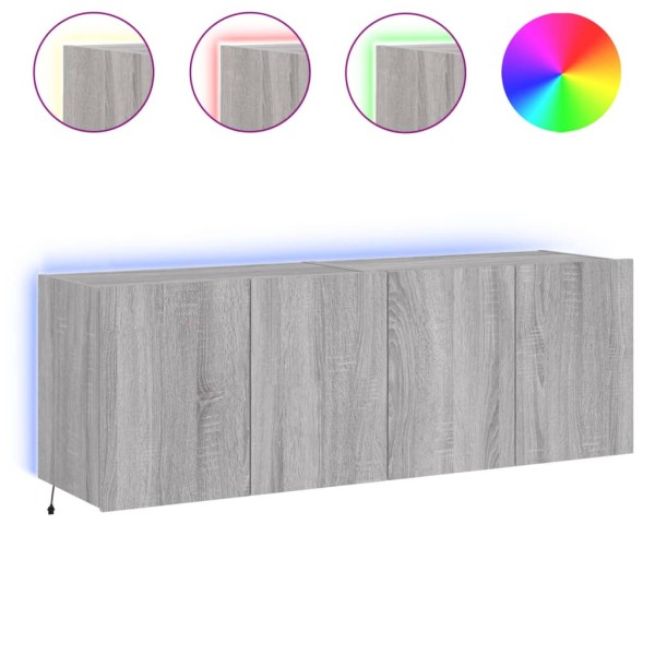 Muebles TV de pared con luces LED 2 uds gris Sonoma 60x35x41 cm