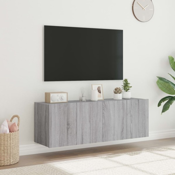 Muebles TV de pared con luces LED 2 uds gris Sonoma 60x35x41 cm