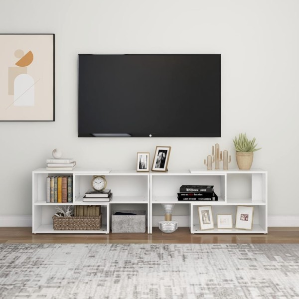 Mueble de TV madera contrachapada blanco brillante 149x30x52 cm