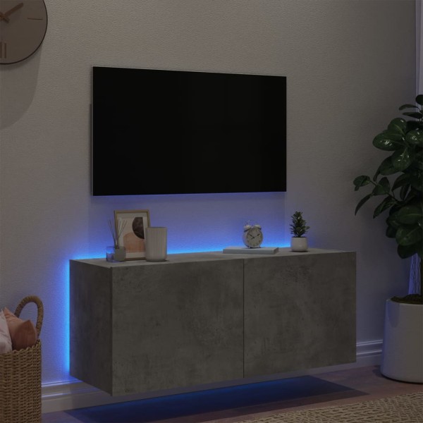 Mueble de TV de pared con luces LED gris hormigón 100x35x41 cm