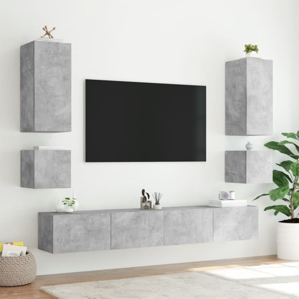 Mueble de TV de pared con luces LED gris hormigón 100x35x41 cm