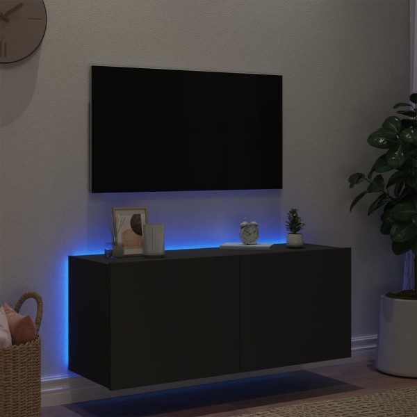 Mueble de TV de pared con luces LED negro 100x35x41 cm