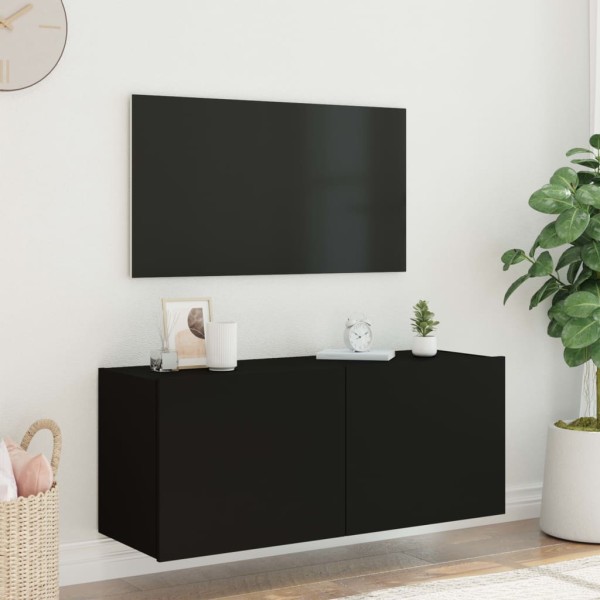 Mueble de TV de pared con luces LED negro 100x35x41 cm