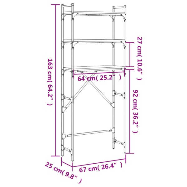 Estantería lavadora madera ingeniería roble humo 67x25x163 cm