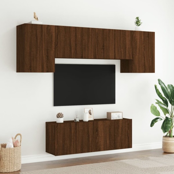 Muebles de TV de pared 6 pzas madera de ingeniería marrón roble