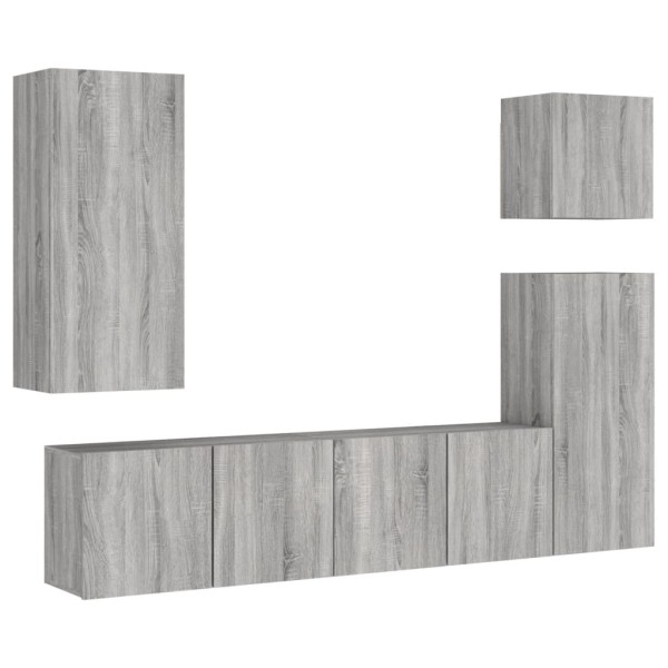 Muebles de TV de pared 5 pzas madera de ingeniería gris Sonoma