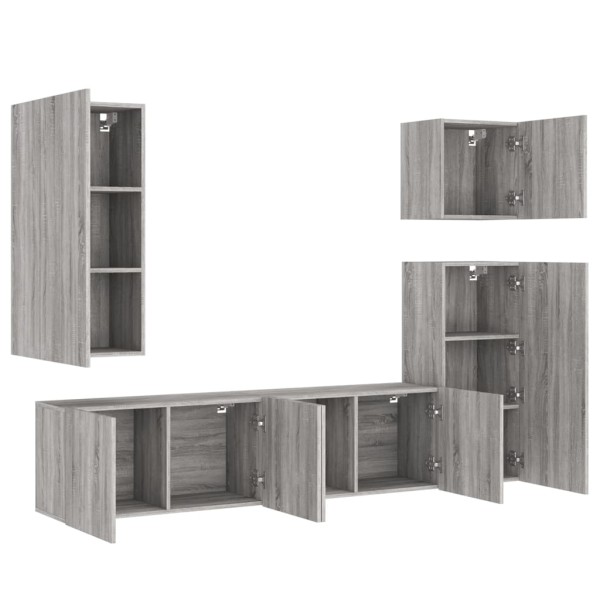 Muebles de TV de pared 5 pzas madera de ingeniería gris Sonoma