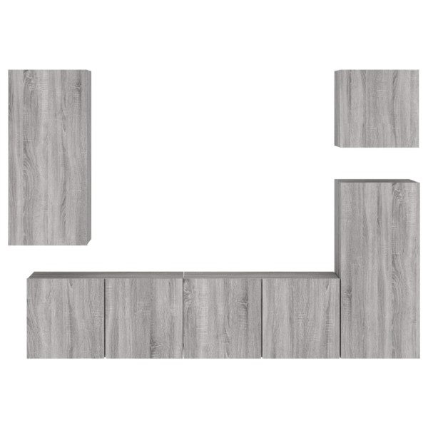 Muebles de TV de pared 5 pzas madera de ingeniería gris Sonoma