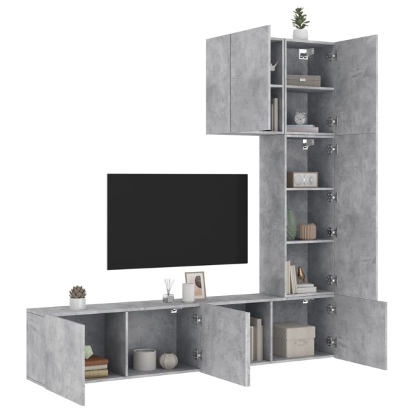 Muebles de TV de pared 5 pzas madera ingeniería gris hormigón