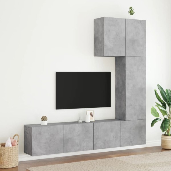 Muebles de TV de pared 5 pzas madera ingeniería gris hormigón