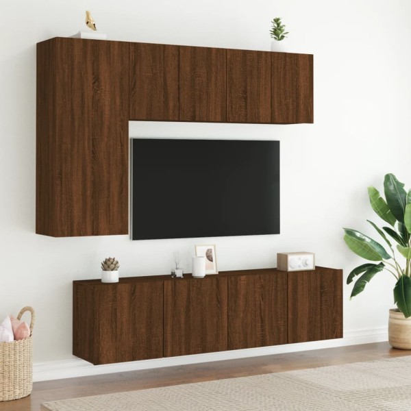 Muebles de TV de pared 5 pzas madera de ingeniería marrón roble