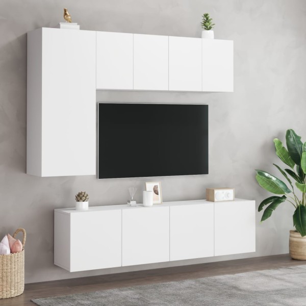 Muebles de TV de pared 5 piezas madera de ingeniería blanco