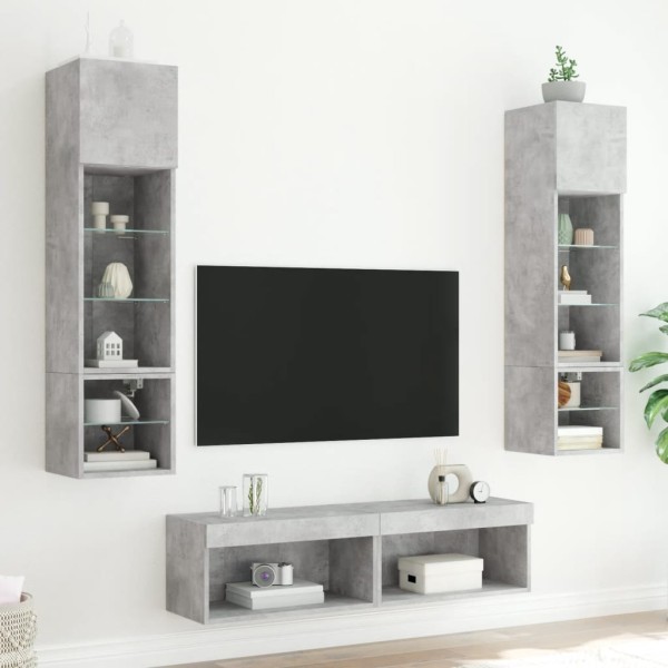 Muebles TV pared con LED 6 pzas madera ingeniería gris hormigón