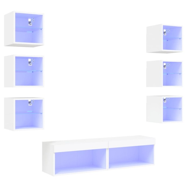 Muebles de TV de pared con LED 8 pzas madera ingeniería blanco