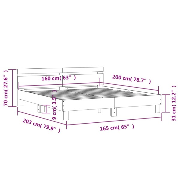 Cama con cabecero madera de ingeniería roble Sonoma 160x200 cm