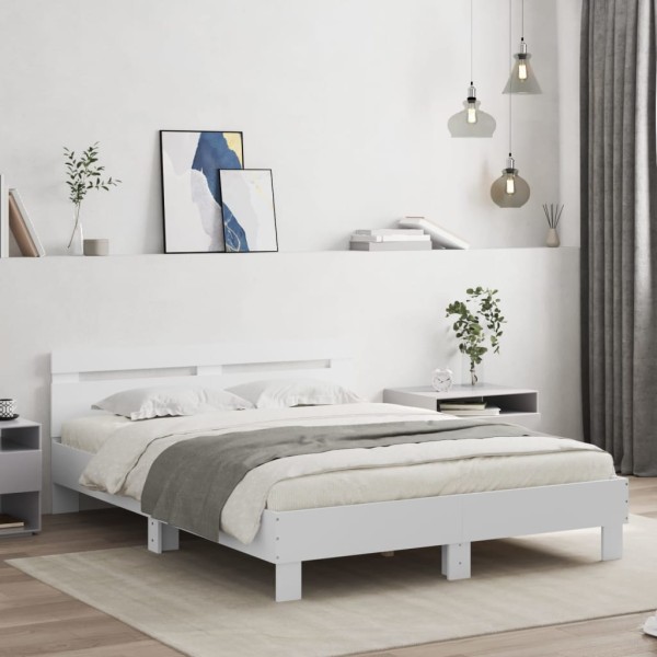 Estructura cama con cabecero madera ingeniería blanco 140x190cm