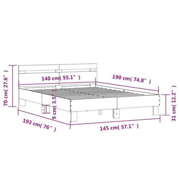 Estructura cama con cabecero madera ingeniería blanco 140x190cm