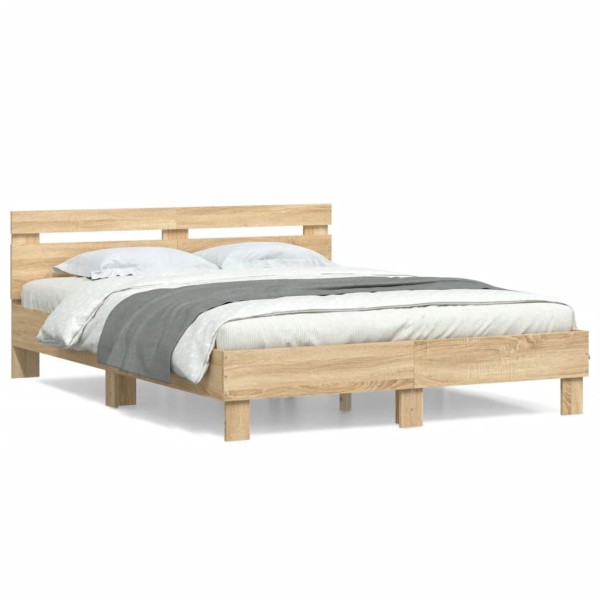 Cama con cabecero madera de ingeniería roble Sonoma 140x190 cm